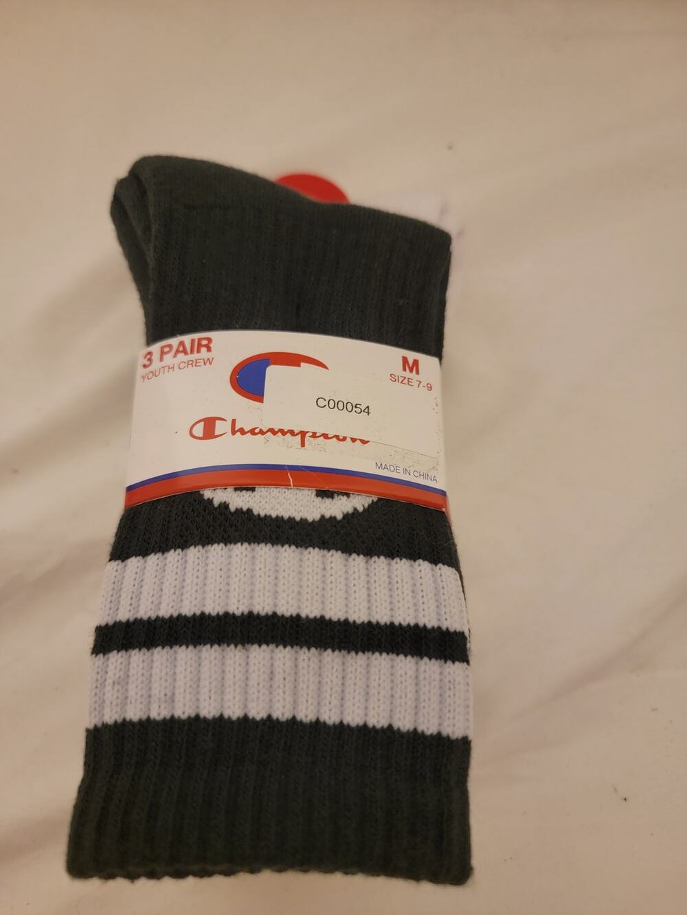 Champion Youth Crew 3pk with Stripe Sz M 7-9 Boys